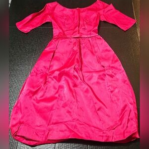 Handmade 1960s Pink Satin 3/4 Sleeve Midi Length Dress Lined Womens Size 6‎ READ